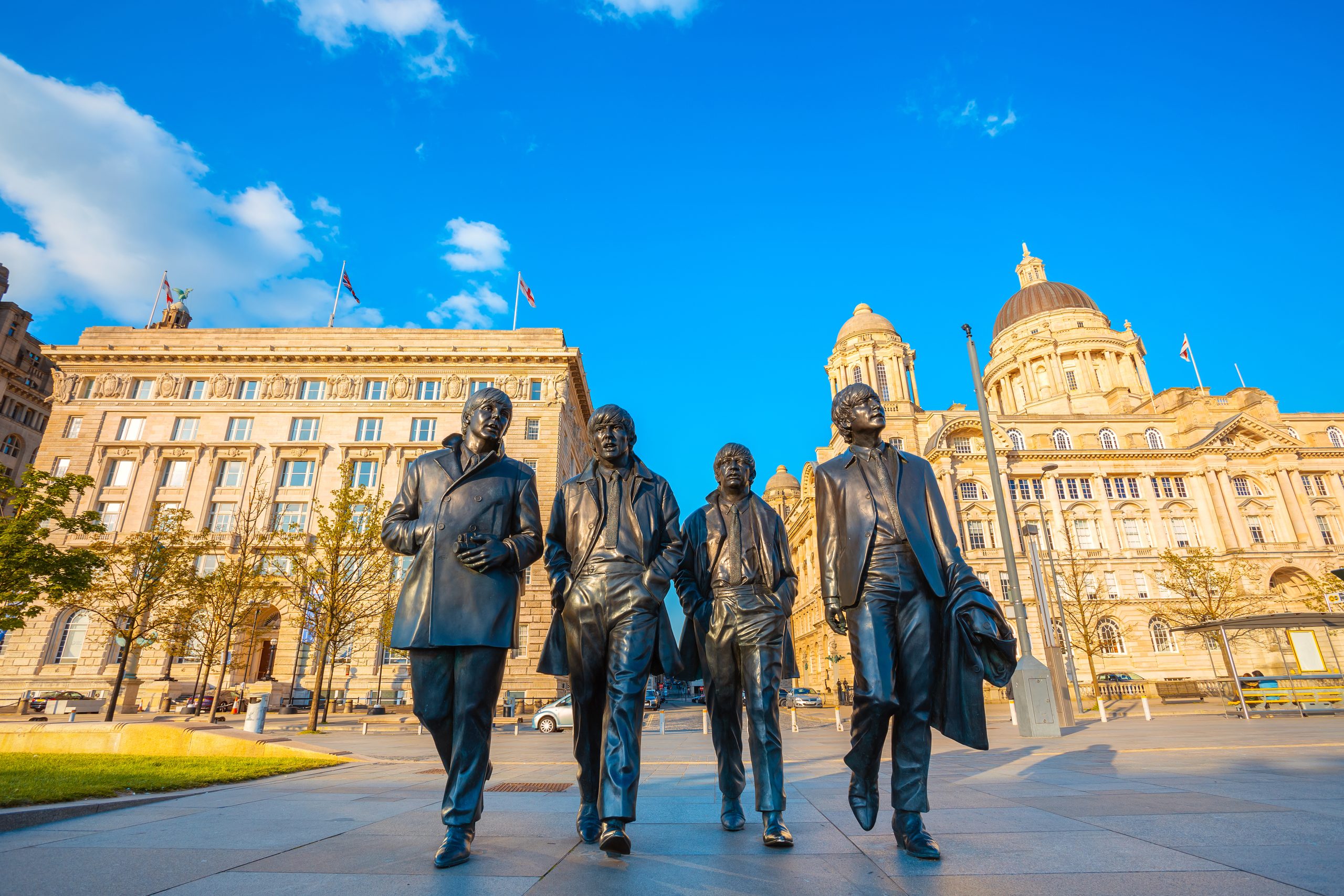 Liverpool, UK - Bronze statue of the Beatles stand